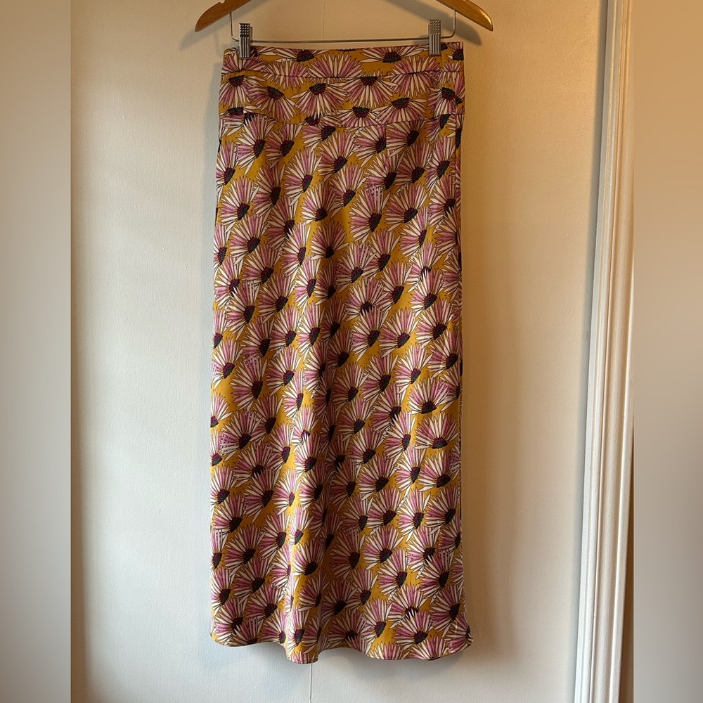 Free People long satin, floral skirt